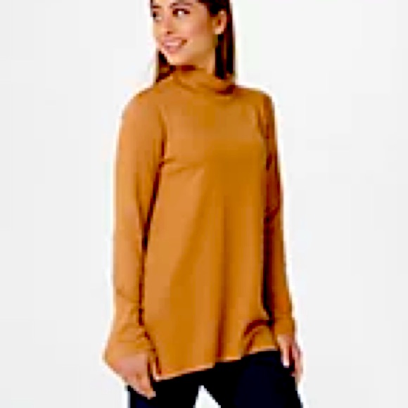 Isaac Mizrahi Pima Cotton Mock Neck Tunic With Trapeze Hem Size 4x Toffee